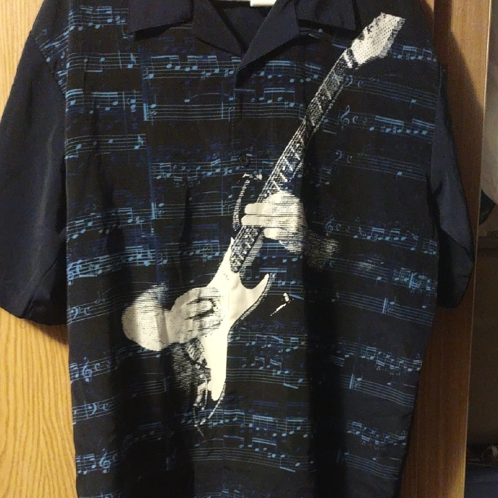 Men's Blue Music Graphic Button-Down Shirt